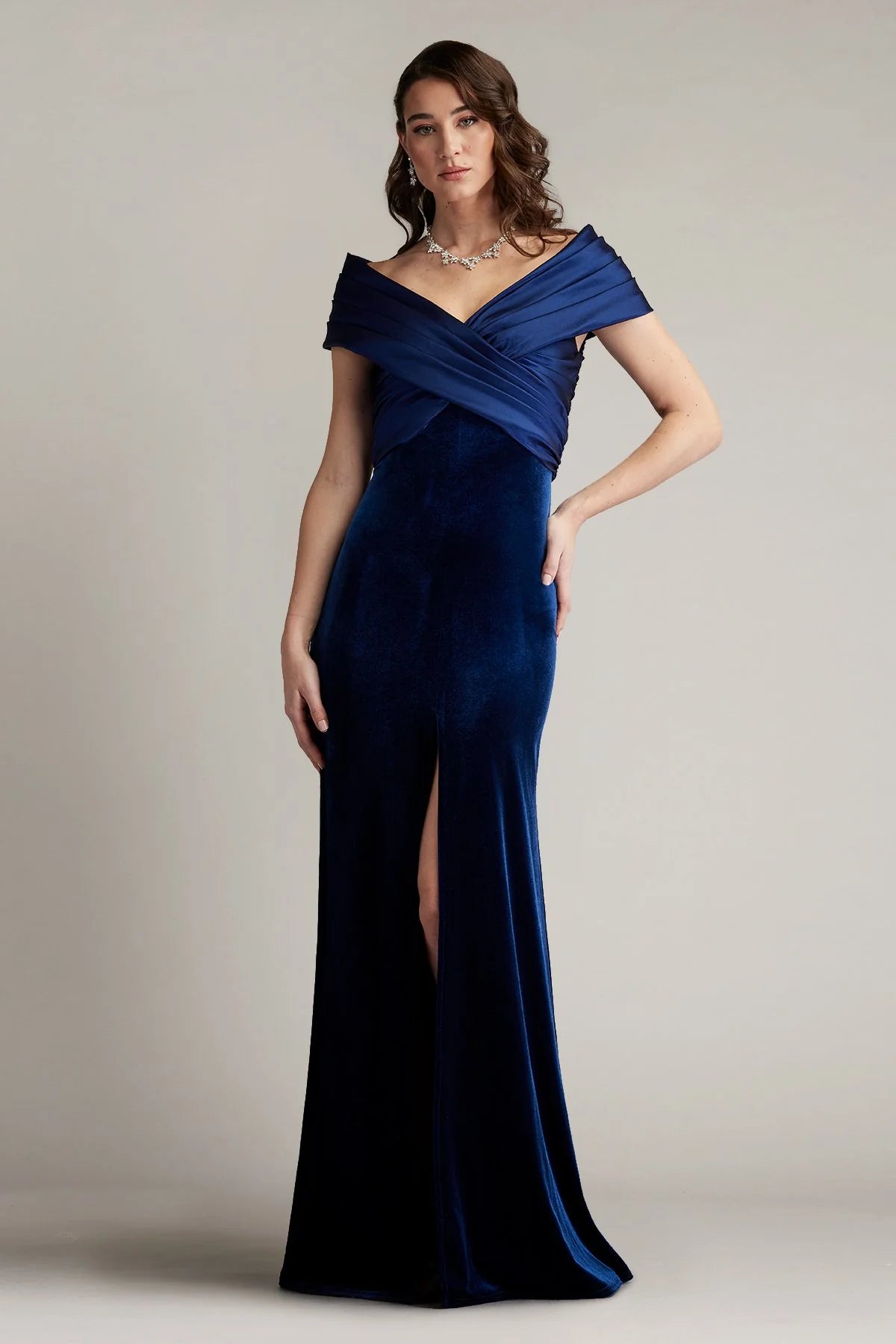 PLEATED FORMAL VELVET DRESS