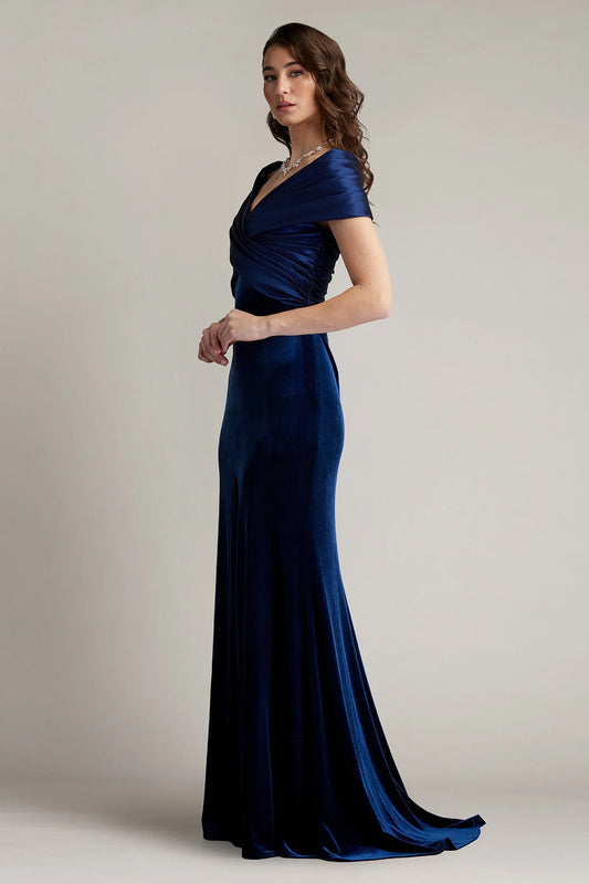 PLEATED FORMAL VELVET DRESS