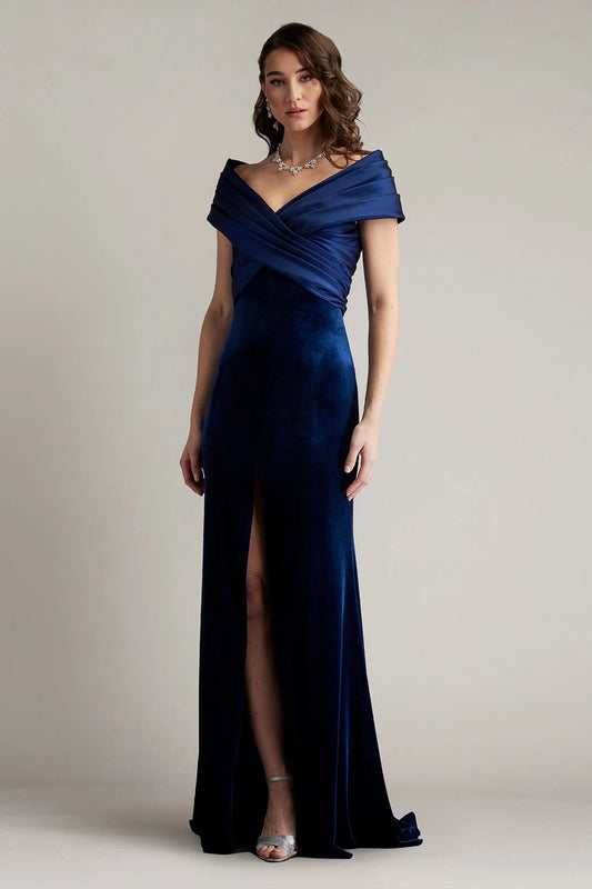 PLEATED FORMAL VELVET DRESS
